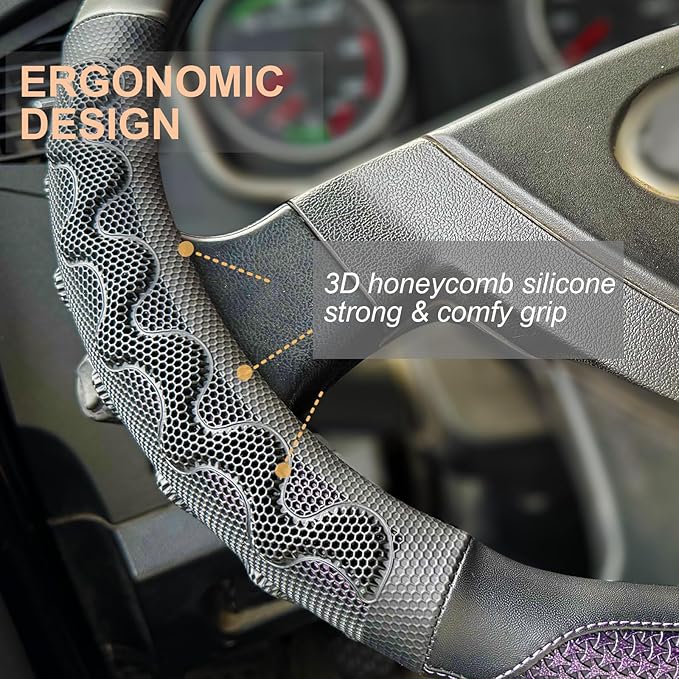 PINCTROT XL Size 17.5-18 Inch Great Grip Steering Wheel Cover for Semi Truck, Fits RV, Big Rig Trucker, 18 Wheeler and Classic Cars, Anti-Slip Design 17.5-18 Inch (Purple)
