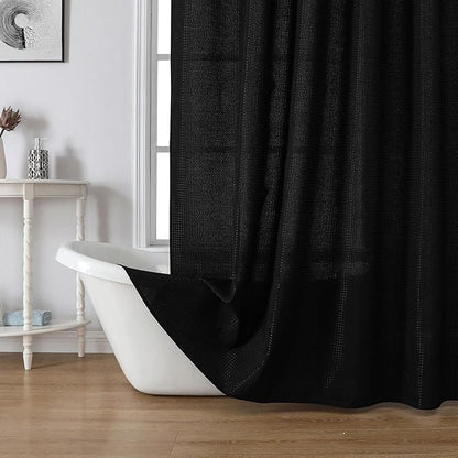 meioro Black Shower Curtain, Waffle Weave 256GSM Heavy Duty Textured Fabric Shower Curtains for Bathroom Hotel Spa, Luxury Weighted Polyester Cloth Bath Curtain Set with 12 Hooks, 72Wx78H