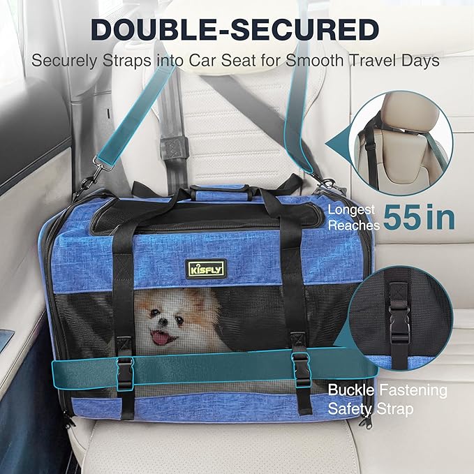Dog Carriers for Small Dogs, Large Cat & Bunny, Foldable Soft-Sided Pet Travel Bag, up to 25lbs (20"x13"x13"), Breathable and Anti-Scratch Mesh, Perfect for Road Trips, Portable, Blue