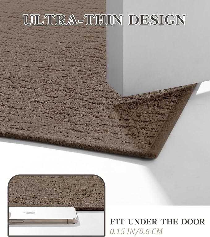 Chakme 5 Piece Bathroom Rug Sets, Ultra Thin Bath Mat, Absorbent, Non Slip, Machine Washable, Coffee, 17" x 24"