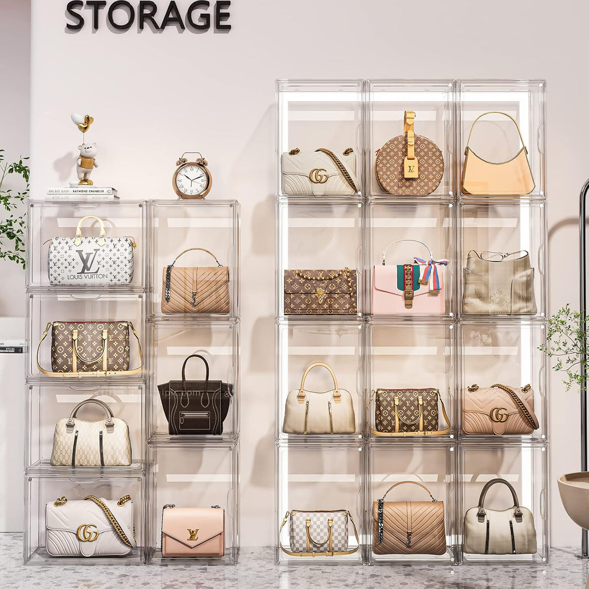 Purse Organizer for Closet, Handbag Storage, Clear Acrylic Display Case for Collectibles, Stackable Storage Bins with Magnetic Lid for Figures, Doll, Bag, XX-Large