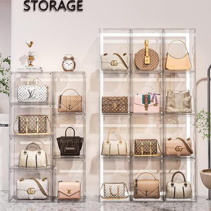Purse Organizer for Closet, Handbag Storage, Clear Acrylic Display Case for Collectibles, Stackable Storage Bins with Magnetic Lid for Figures, Doll, Bag, XX-Large