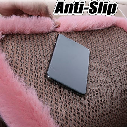 Plush Car Seat Cushion, Soft Warm Fuzzy Faux Rabbit Fur Fluffy Plush Auto Seat Cover Vehicle Car Front and Back Seat Protector Pad with Non-Slip Backing Cushion Interior Universal Fit (Red,Front*1)