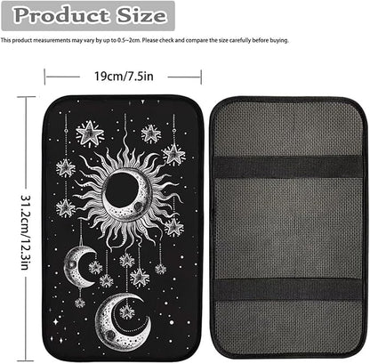 Moon Sun Car Center Console Armrest Pad Universal Moon Cars Accessories Breathable Car Center Console Cover Seat Box Cover for Sedan, Van, SUV, Trucks