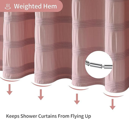 Lameirose Pink Shower Curtain Waffle Shower Curtain Striped Cotton Blend Textured Fabric Shower Curtains for Bathroom 72 x 72, Blush Pink
