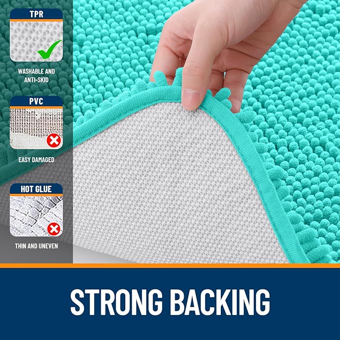 OLANLY Bathroom Rugs 59x24, Extra Soft Absorbent Chenille Bath Rugs, Rubber Backing Quick Dry, Machine Washable Bath Mats for Bathroom Floor, Tub and Shower, Home Decor Accessories, Teal