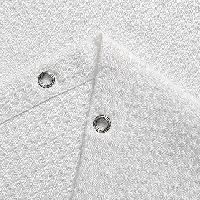 meioro White Shower Curtain, Waffle Weave 256GSM Heavy Duty Textured Fabric Shower Curtains for Bathroom Hotel Spa, Luxury Weighted Polyester Cloth Bath Curtain Set with 12 Hooks, 72Wx84H