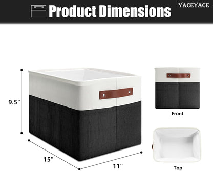 Storage Baskets, 4 Pack Linen Fabric Storage Bins for Shelves, Foldable Baskets with Handles for Home Organization, 15"x11"x9.5"