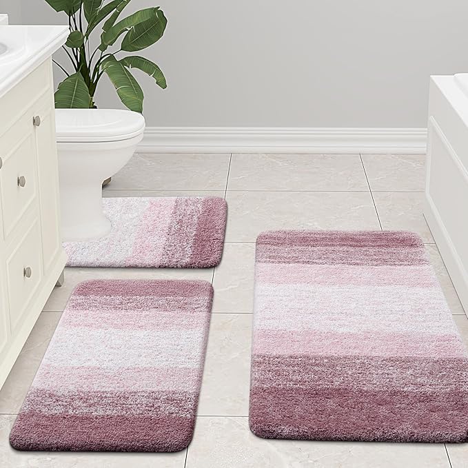 Arotive Microfiber Bathroom Rugs, Shaggy Soft and Absorbent Bath Rug, Non-Slip, Thick Plush Machine Washable Dry Bath Mats for Bathroom, Tub and Shower, 36x24, Mauve, Rectangular