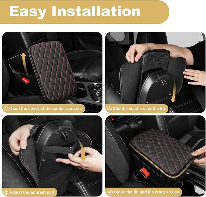 Center Console Cover for Passport: Armrest Cover for Car with 2 Storage Bags - Scratch & Wear Resistant & Waterproof Leather Console Cover,Anti-Scratch Auto Armrest Pad Accessory （Black&Red