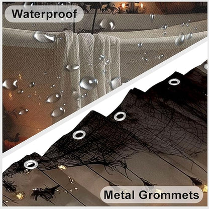 mutakin Horror Halloween Shower Curtain Bats Spooky Shower Curtains for Bathroom Waterproof Fabric Bath Curtain Decor with Hooks