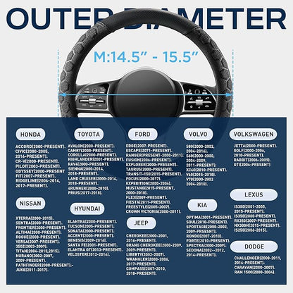PIC AUTO Massage Steering Wheel Cover, Black Football Pattern Material Spliced Leather Car Steering Wheel Protector, Car Interior Accessories, Universal Fit 14.5"-15.5" for Cars, Trucks, Van, SUV