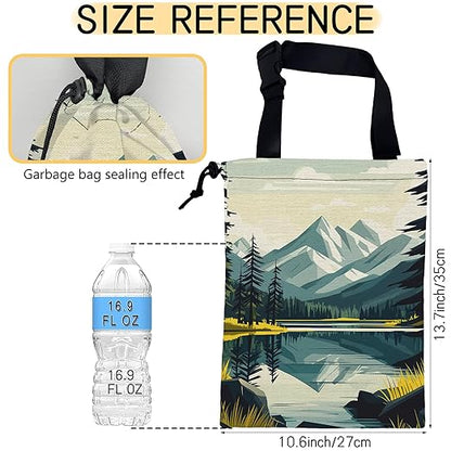 Mountain Lake Car Trash Bag,Forest Tree Strap Drawstring Car Garbage Bags,Car Back Seat Organizer with Adjustable Buckle for Car Accessories