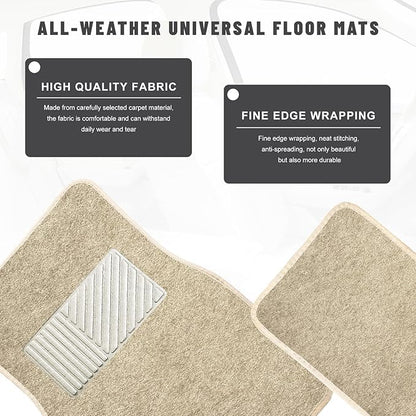 Sun Walker 4 PCS Car Floor Mats, Waterproof Anti-Slip Front & Rear Car Carpets with Driver Heel Pad, All Weather Floor Protective Pads Universal for SUVs Trucks Sedans Vans (Beige)