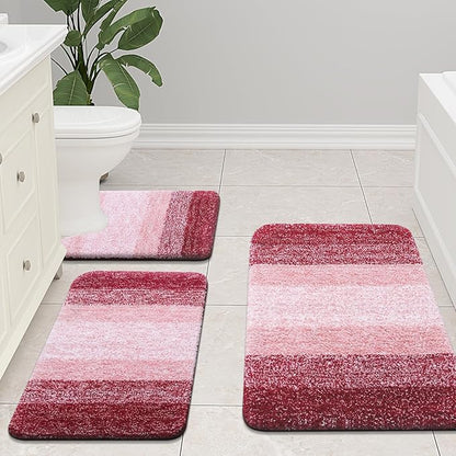 Arotive Microfiber Bathroom Rugs, Shaggy Soft and Absorbent Bath Rug, Non-Slip, Thick Plush Machine Washable Dry Bath Mats for Bathroom, Tub and Shower, 30x17, Burgundy, Rectangular