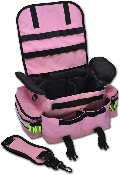 Lightning X Personalized First Responder EMT EMS Trauma Bag w/Stocked First Aid Fill Kit B & Custom Embroidered Name Patch (Pink)
