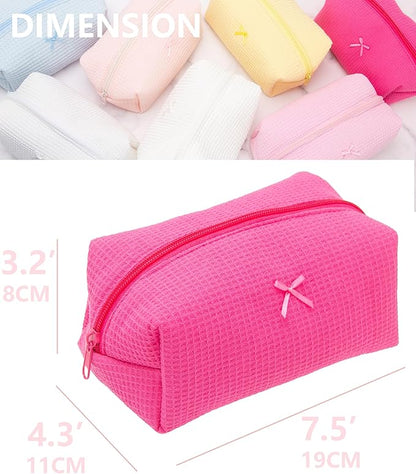 PAZIMIIK 6PCS Cozy Makeup Bag Travel Cosmetic Bag for Women Soft Toiletry Bag Aesthetic Makeup Organizer Portable Large Zipper Pouch for Skincare Beauty Accessories Brushes Waffle Hotpink