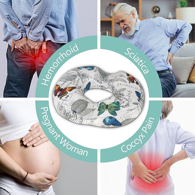 Hemorrhoid Pillows for Sitting Donut Gel Ergonomic Butterfly Seat Cushion for Long Sitting Tailbone Pain After Surgery Relief Office Chair Pillow for Butt Cute Coccyx Car Drivers Postpartum Pregnancy