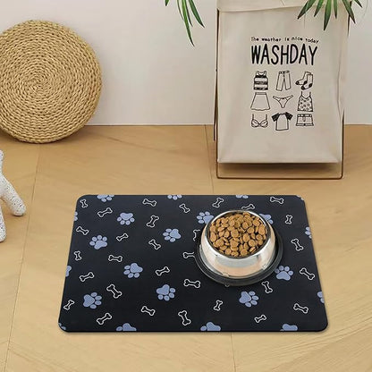 Pet Cat Dog Food Non Slip Mat for Water Bowl, Quick Dry Absorbent Feeding Mat, 18.1 * 11.8 in, Black