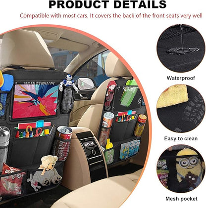 2 PCS Car Backseat Organizer, Heavy Duty Seat Back Storage Bag with Touch Screen Tablet Holder, Waterproof Kick Mats Back Seat Protector for Kids Toddlers, Car Accessories (Normal)
