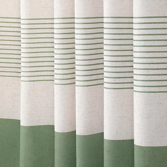 XOGUIBO Sage Green Shower Curtain Boho Linen Striped Shower Curtains for Bathroom with Tassel 48 X 72