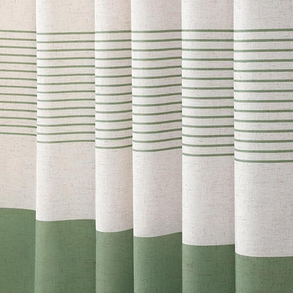 XOGUIBO Sage Green Shower Curtain Boho Linen Striped Shower Curtains for Bathroom with Tassel 60 X 72