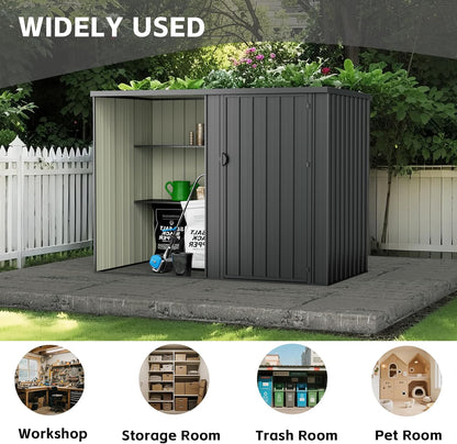 2 in 1 Metal Outdoor Storage Shed with Firewood Rack, 8×4 FT Lockable Waterproof Garden Tool Shed with Shelves, Open & Enclosed Dual-Storage Backyard Patio Shed with Sloped Roof (No Floor)
