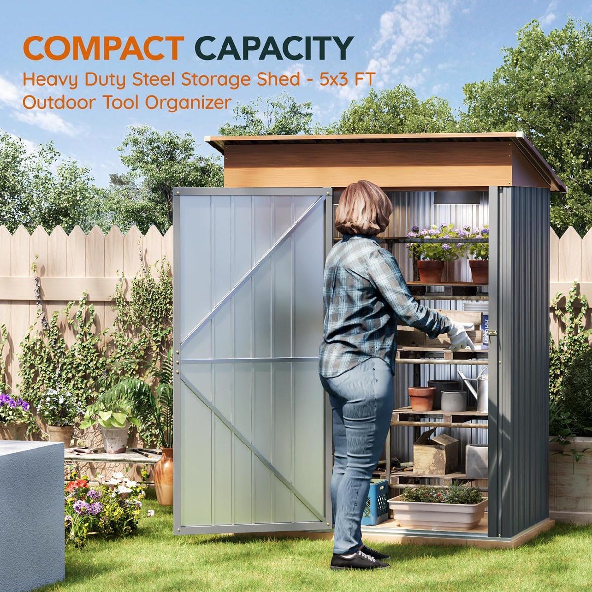 5x3FT Multi-Used Shed & Outdoor Storage Shed with Floor Frame, Lockable Doors, Compact Metal Tool Shed for Garden, Backyard, Patio, Utility, and Various Storage(Matte Gray)