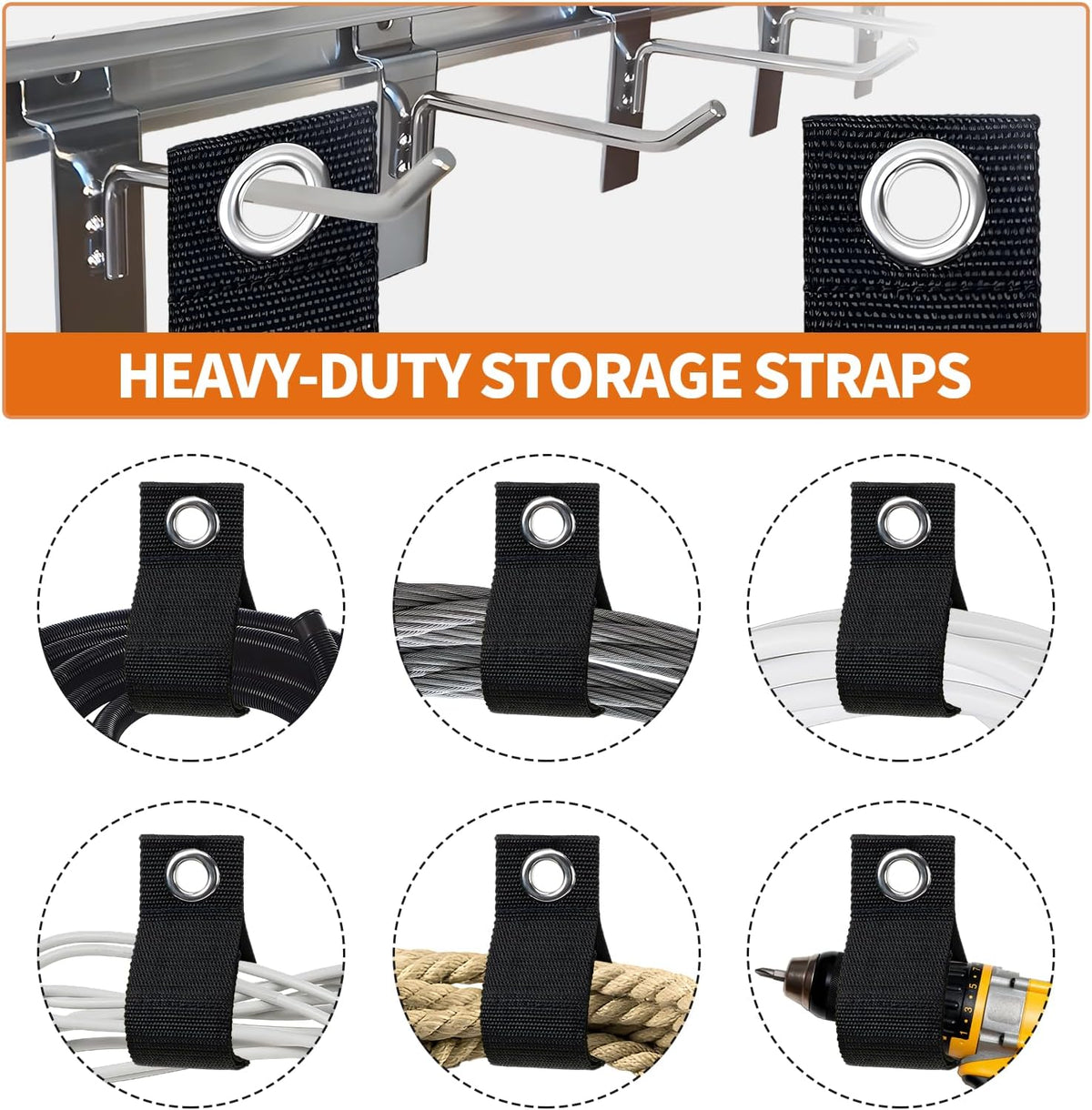Heavy-Duty Extension Cord Holder 3-Pack, Two Sizes, Durable Nylon Cable Organizer Straps for Hanging Cables，Cords, Hoses, Ropes，Tools and Outdoor Organization