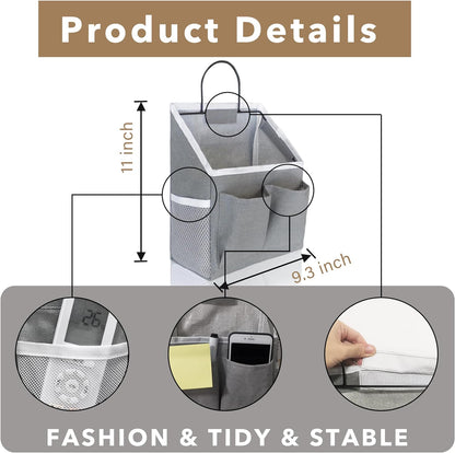 3pcs Small Wall Hanging Organizer Bag, Linen Fabric Door Hanging Storage Basket with Pockets, Waterproof Bin for Kitchen, Bedroom, Office, RV Camper (Gray)