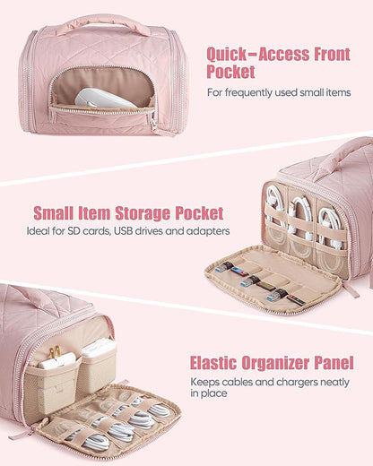 Cable Organizer Bag, Travel Cord & Charger Organizer Pouch for Tech Accessories & Electronics, Home Storage, Pink