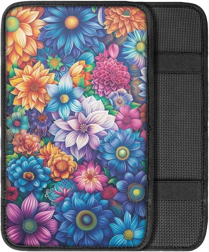 Boho Mandala Flower Car Center Console Armrest Cover Boho Car Accessories Dust-Proof Auto Armrest Box Cover Center Console Pad for Truck Sedan SUV, Easy to Install