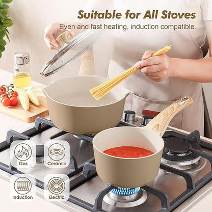 SENSARTE 1.5 & 2.5 Quart Ceramic Sauce Pan Sets