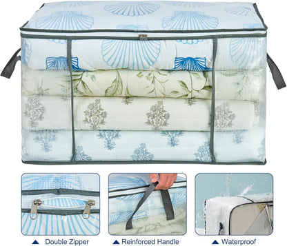 80L Clear Large Storage Bag, Clothes Storage Containers for Organizing Closet, Bedroom, Underbed, Comforters, Clothing, Blankets, Pillow, Foldable Organizer with Sturdy Handle and Zippers (3)