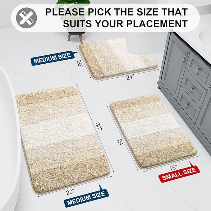 Arotive Microfiber Bathroom Rugs, Shaggy Soft and Absorbent Bath Rug, Non-Slip, Thick Plush Machine Washable Dry Bath Mats for Bathroom, Tub and Shower, 47x24, Light Beige, Rectangular