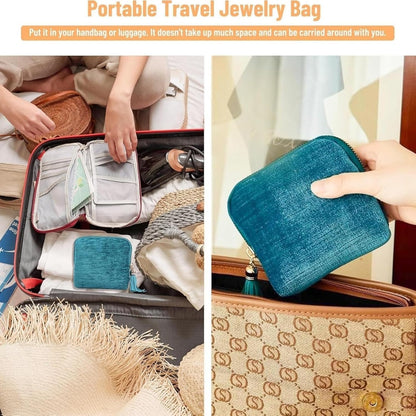 Travel Jewelry Case, Portable Jewelry Storage Bag, Compact Foldable Five Compartments Organizer Pouch with Zipper & Tassel for Earring Necklace Ring Bracelet (2pcs-D)