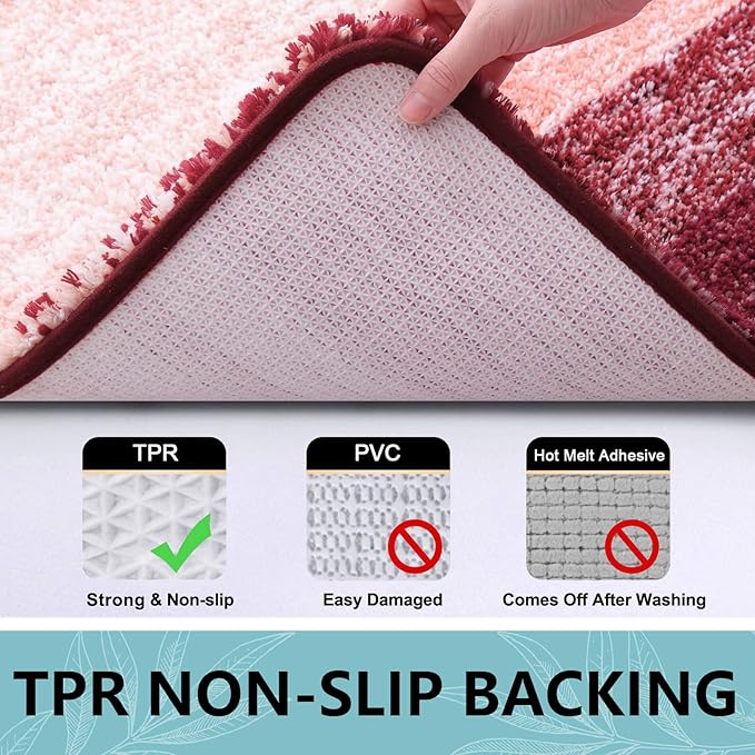Arotive Microfiber Bathroom Rugs, Shaggy Soft and Absorbent Bath Rug, Non-Slip, Thick Plush Machine Washable Dry Bath Mats for Bathroom, Tub and Shower, 59x20, Burgundy, Rectangular