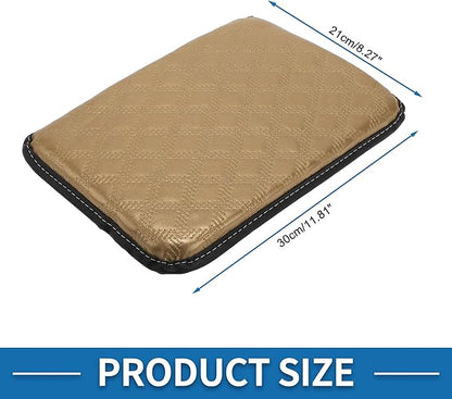Car Armrest Cushion Pad Non-slip 11.81"x8.27" PU,Breathable Cotton and Linen Beige Center Console Lid