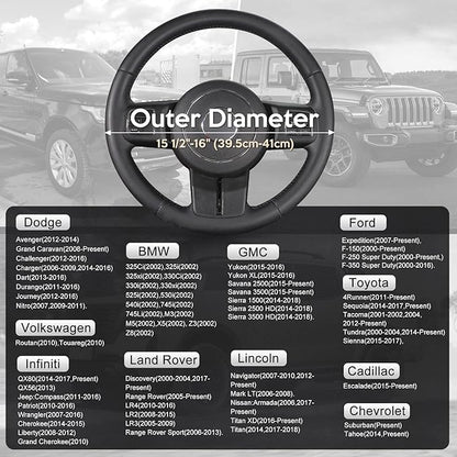 SEG Direct Car Steering Wheel Cover Large Size for F150 F250 F350 Ram 4Runner Tacoma Tundra Range Rover with 15 1/2 inches-16 inches Outer Diameter, Black and Gray Microfiber Leather