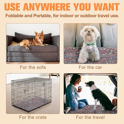 BEAUTYZOO Dog Bed Crate Pad 42 x 28 inch, Washable Dog Crate Mat for X-Large Sized Dogs, Anti-Slip Pet Crate Bed Kennel Pad, Durable Cozy Puppy Sleeping Mat Rectangle Mattress, Colorful Paw