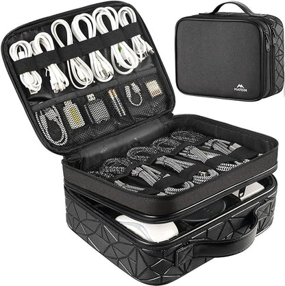 MATEIN Cord Organizer Case with Adjustable Divider, DJ Cable File Bag for DJ Gear, Sound Instrument and Music Equipment Accessories, Shockproof Portable Double Layer Cord Bags, Black