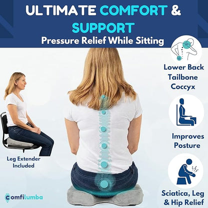 Car Seat Cushion - Firm Memory Foam Wedge Car Seat Cushions for Driving - Sciatica & Back Pain Relief for Long Drives - Auto Seat Cushion 17x17x3