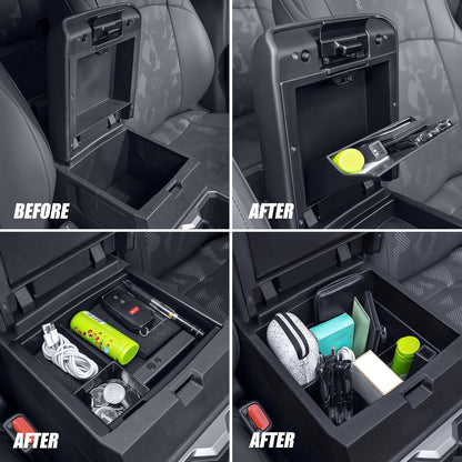 Center Console Divider Organizer for 2024 2025 Toyota Tacoma 4th Gen Accessories Interior Secondary Storage Insert Armrest Hidden Secret Middle Console Storage Box Tray Coin Holder