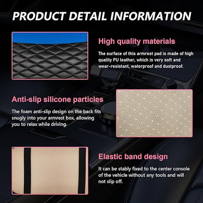Car Center Console Cushion Pad, PU Leather Waterproof Auto Armrest Box Cover Protector, Comfortable Armrest Seat Box Cover Mat, Universal Car Accessories for SUV Truck (Blue)