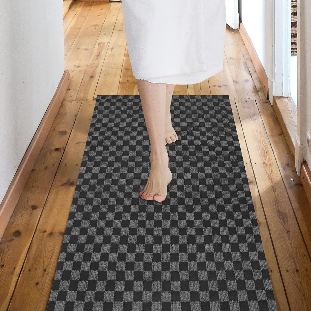 Custom Size Backed Non-Slip Area Rugs Runner, Easy Clean, Waterproof Runner Rugs for Hallway Entryway, Kitchen, Laundry, 2FT x 60FT, Gray Checkered