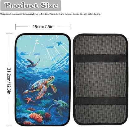 JoyLamoria Underwater Sea Turtle Car Armrest Cushion Cover Center Console Box Pad Car Accessories for Men Women