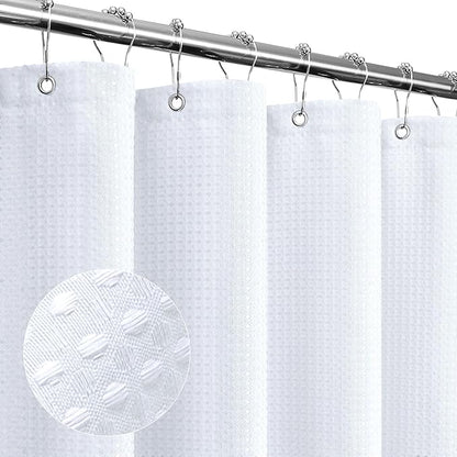 Gibelle White Shower Curtain, Waffle Weave Textured Fabric Shower Curtain for Bathroom - Soft Cloth & Hotel Spa Luxury, Water Repellent, Machine Washable, 72X72, White