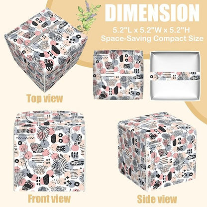 Boho Vintage Leather Tissue Box Holder Abstract Plant Leaves Tissue Box Cover Facial Paper Case Organizer Cube Napkin Dispenser for Bathroom Vanity Countertop Night Stand Office Car