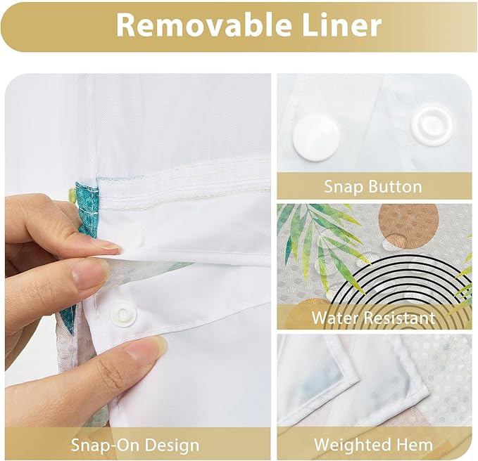 GICDSU No Hook Shower Curtain with Snap in Liner, Waffle Shower Curtain Set for Bathroom, Mid Century Style with Semi-Sheer Top Window, Waterproof & Washable, 71" W x 80" L