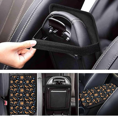 Car Console Armrest Cover, Moon Star Print Car Armrest Seat Box Cover Protector Auto Accessories Car Decor for Women Men,Universal Fit,Machine Washable